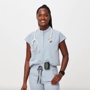 Figs dusty blue rafaela scrub top